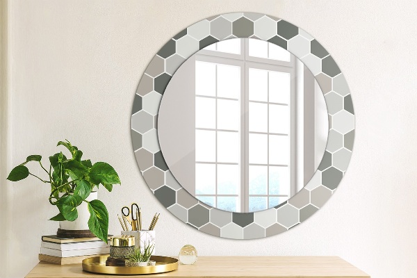 Round mirror frame with print Hexagonal pattern