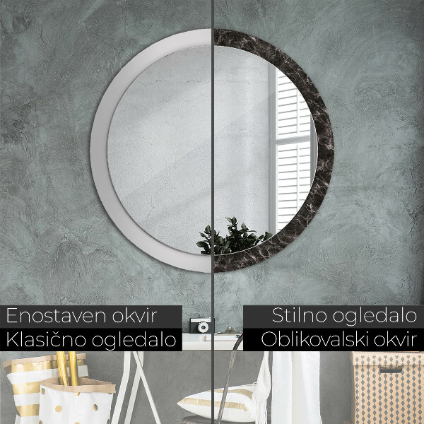 Round mirror frame with print Black marble