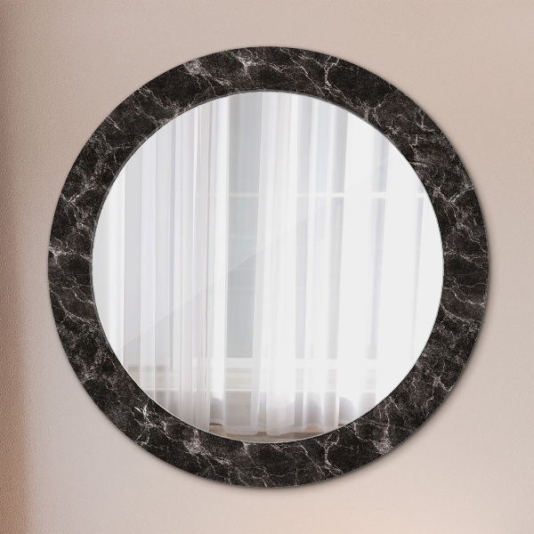 Round mirror frame with print Black marble