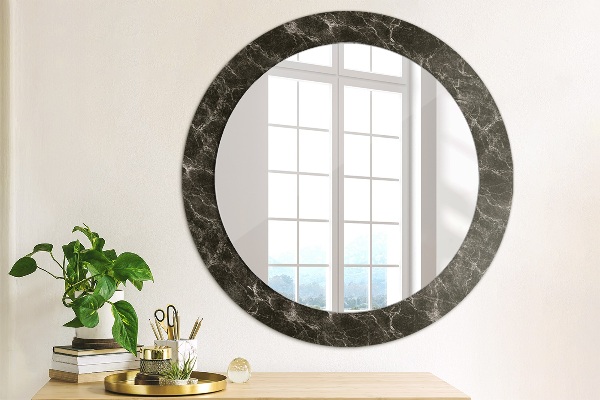 Round mirror frame with print Black marble