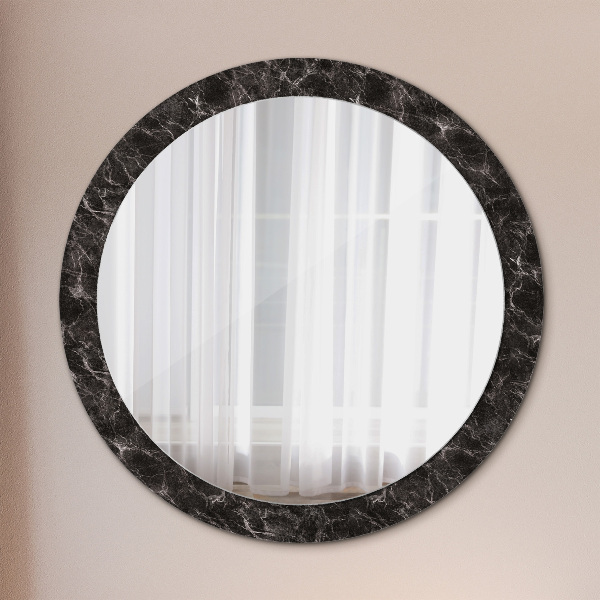 Round mirror frame with print Black marble