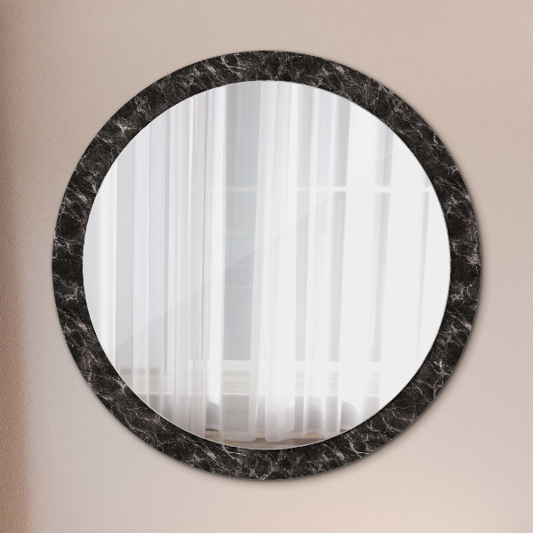 Round mirror frame with print Black marble