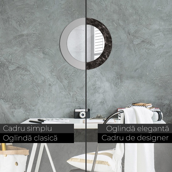 Round mirror frame with print Black marble