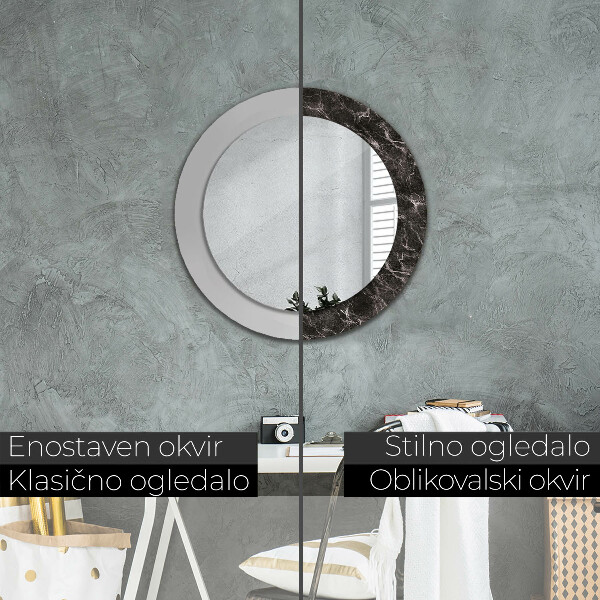 Round mirror frame with print Black marble