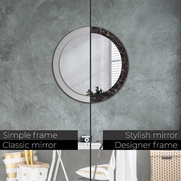 Round mirror frame with print Black marble
