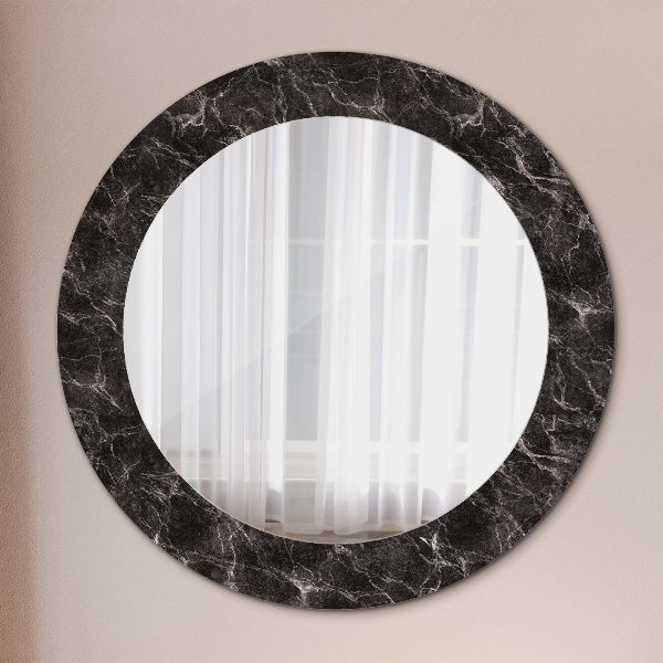 Round mirror frame with print Black marble