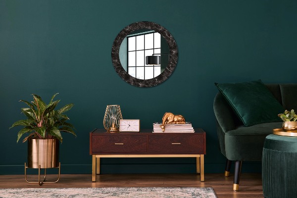 Round mirror frame with print Black marble