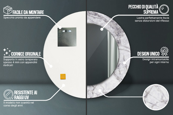 Round mirror frame with print White marble