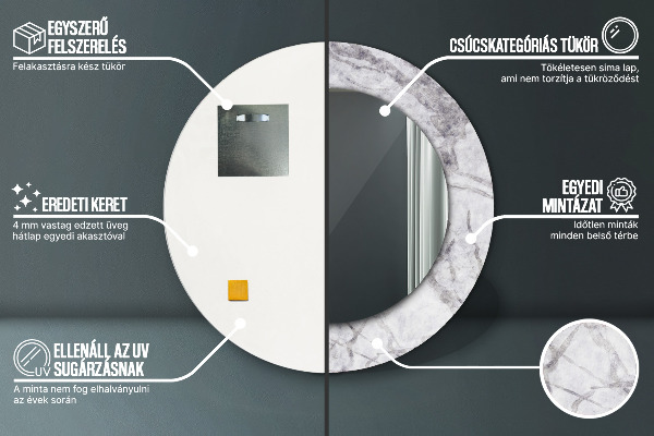 Round mirror frame with print White marble