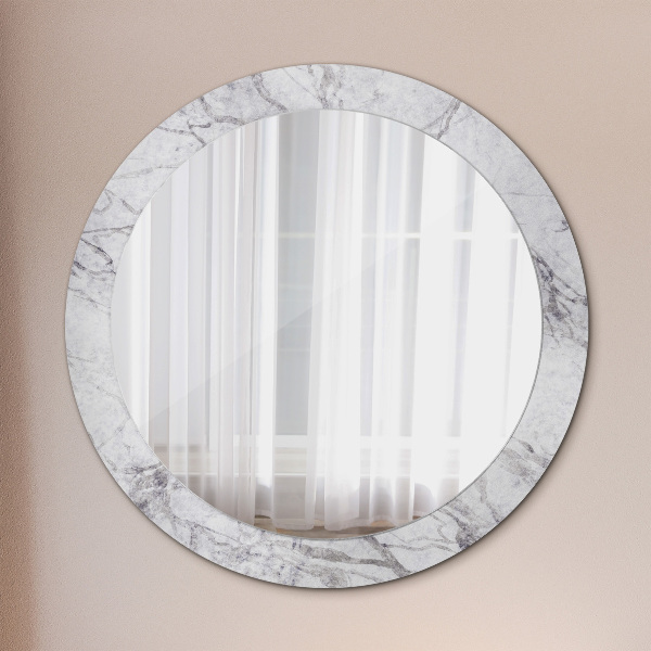 Round mirror frame with print White marble