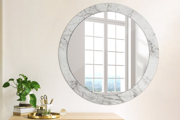Round mirror frame with print White marble