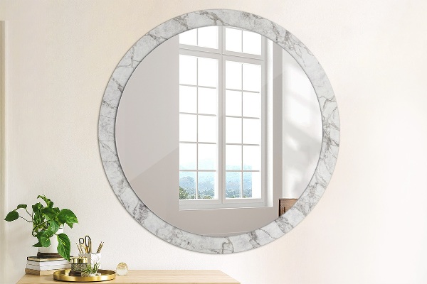 Round mirror frame with print White marble