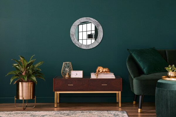 Round mirror frame with print White marble