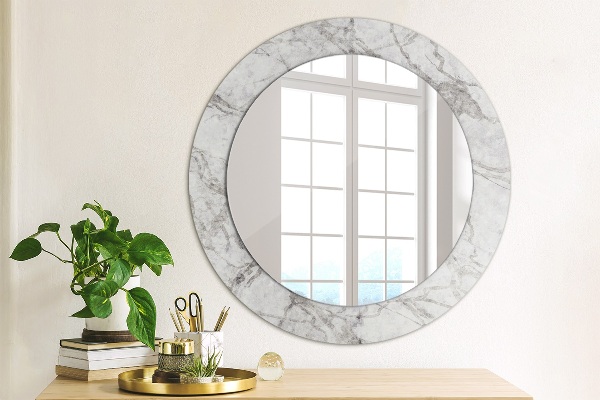 Round mirror frame with print White marble