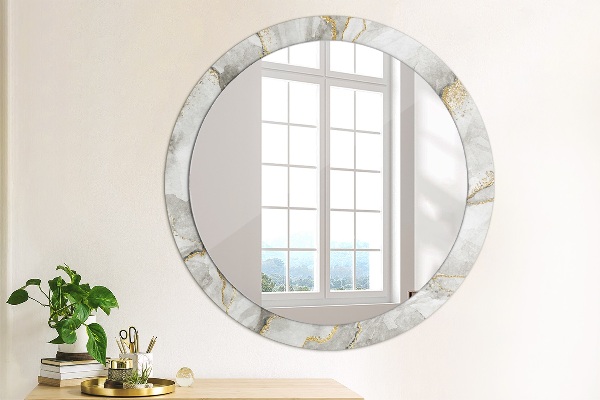 Round wall mirror decor White marble gold