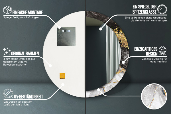 Round wall mirror decor Marble and gold