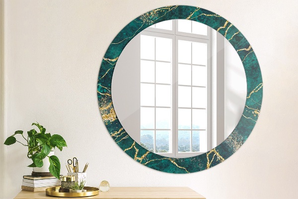 Circle decorative mirror Green malachite marble