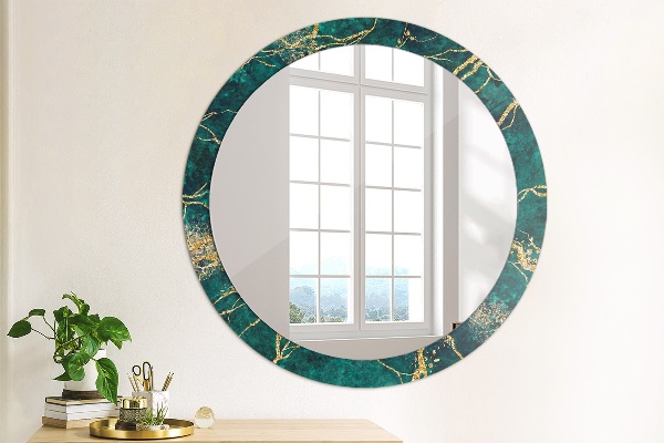 Circle decorative mirror Green malachite marble