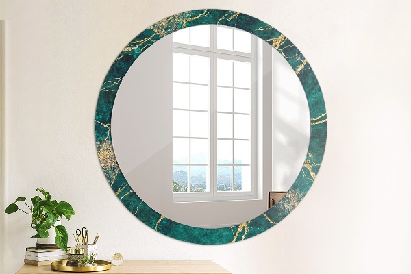 Circle decorative mirror Green malachite marble