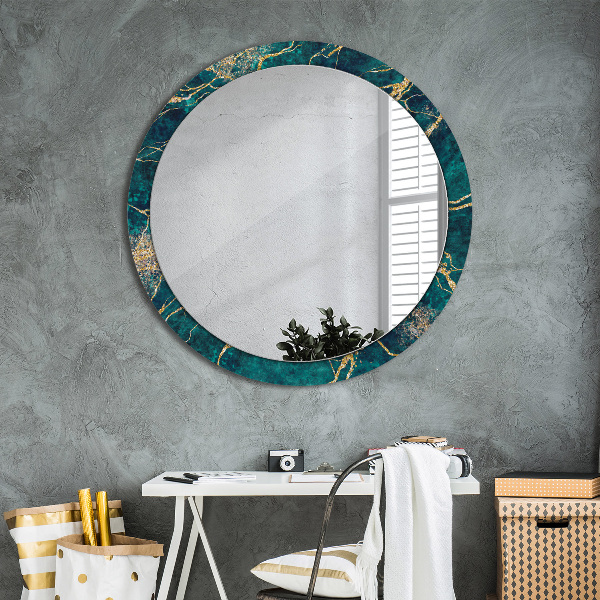 Circle decorative mirror Green malachite marble