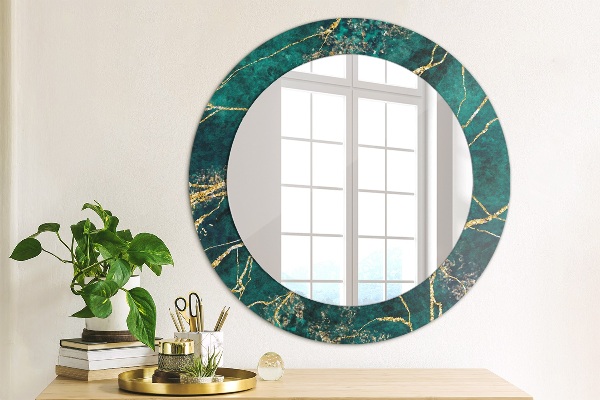 Circle decorative mirror Green malachite marble