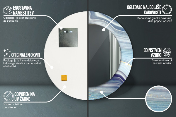 Round wall mirror design Blue marble