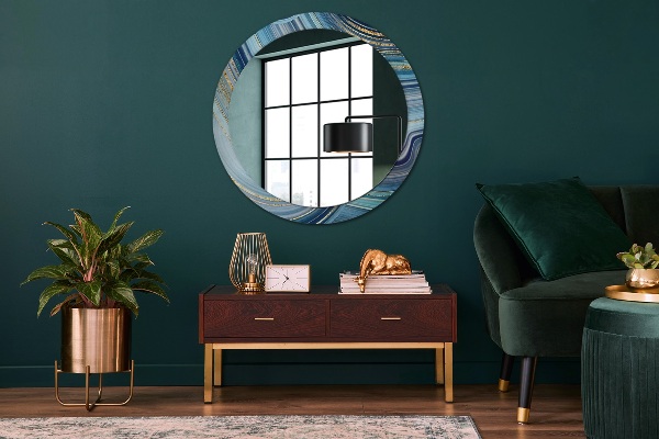 Round wall mirror design Blue marble