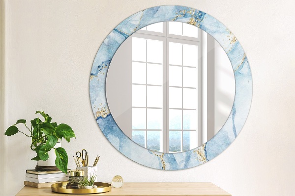 Round wall mirror design Blue marble gold
