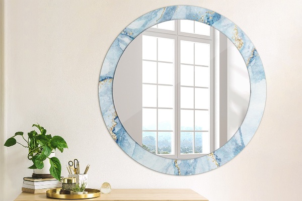 Round wall mirror design Blue marble gold