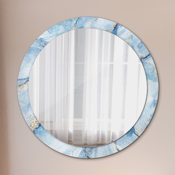 Round wall mirror design Blue marble gold