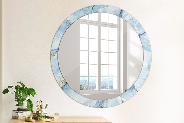Round wall mirror design Blue marble gold