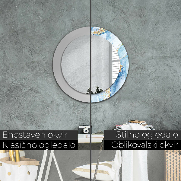 Round wall mirror design Blue marble gold