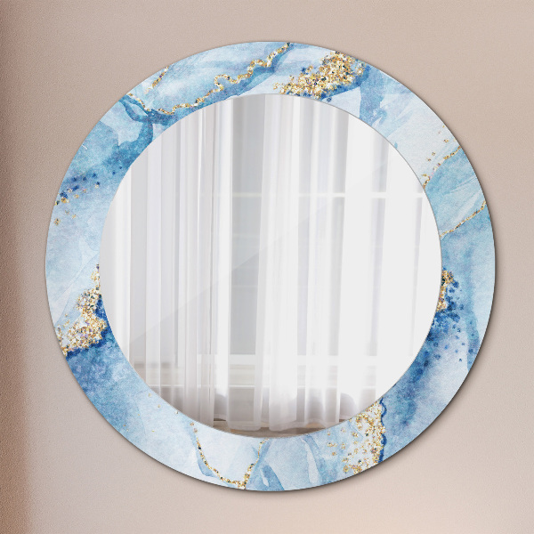 Round wall mirror design Blue marble gold