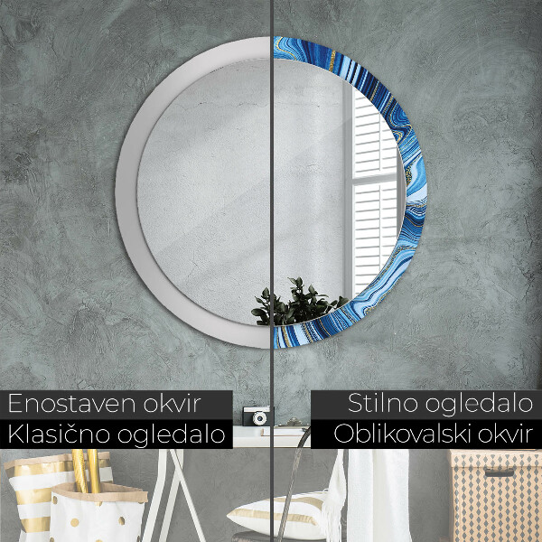 Round printed mirror Blue marble