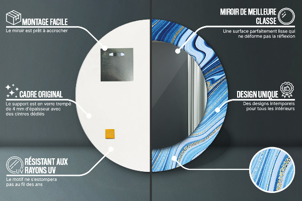 Round printed mirror Blue marble