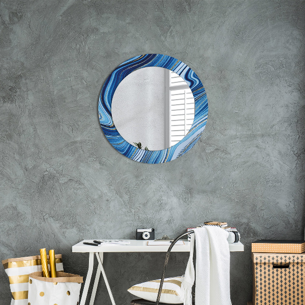 Round printed mirror Blue marble