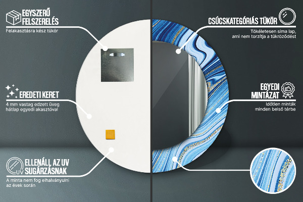 Round printed mirror Blue marble