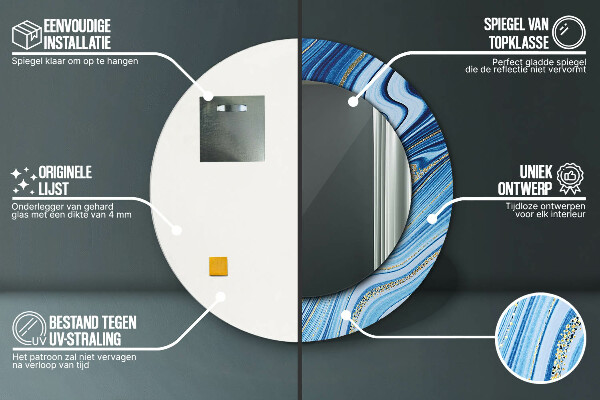 Round printed mirror Blue marble