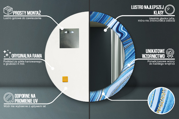 Round printed mirror Blue marble