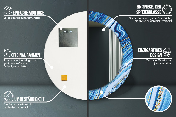 Round printed mirror Blue marble