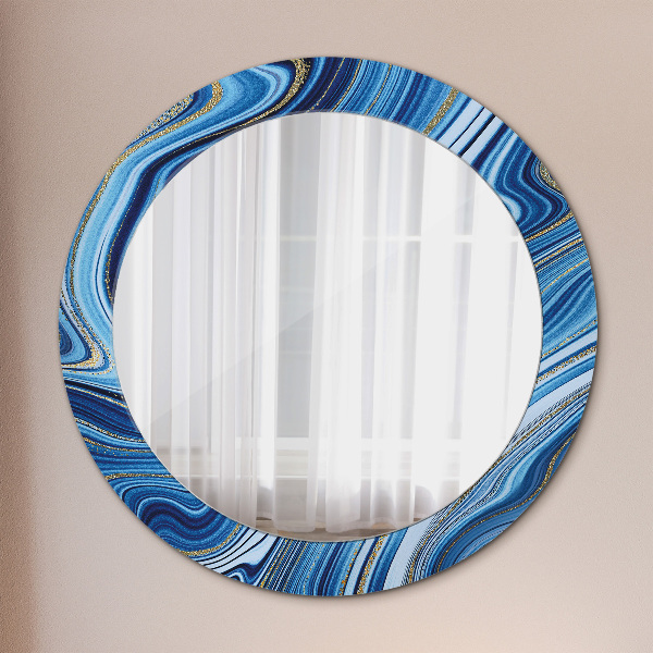 Round printed mirror Blue marble