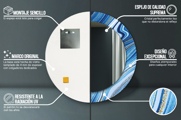 Round printed mirror Blue marble