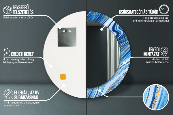 Round printed mirror Blue marble