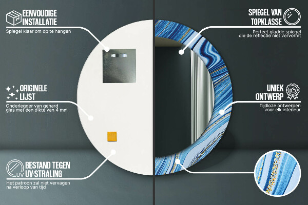 Round printed mirror Blue marble