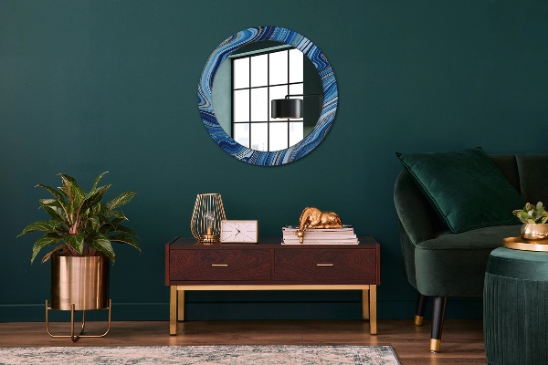 Round printed mirror Blue marble