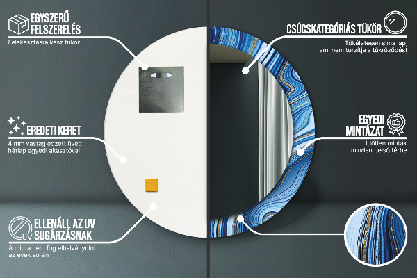 Round printed mirror Blue marble