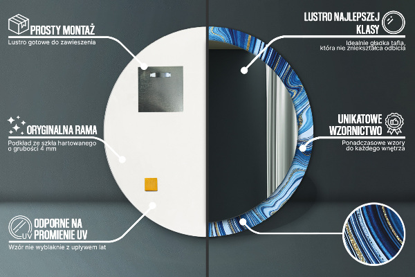 Round printed mirror Blue marble