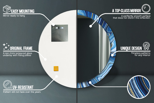 Round printed mirror Blue marble