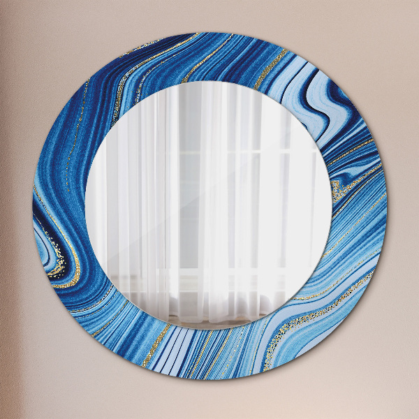 Round printed mirror Blue marble