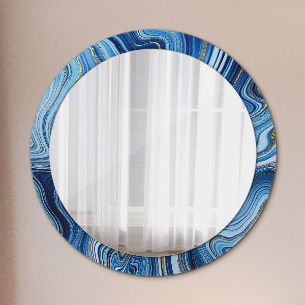 Round printed mirror Blue marble